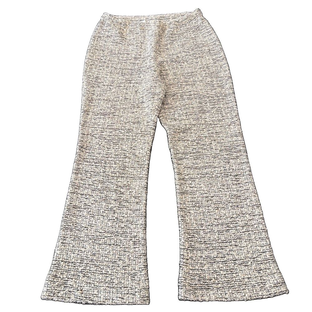 St. John Bouclé Tweed Wide-Leg Knit Pants Salt & Pepper L Quiet Luxury Old Money